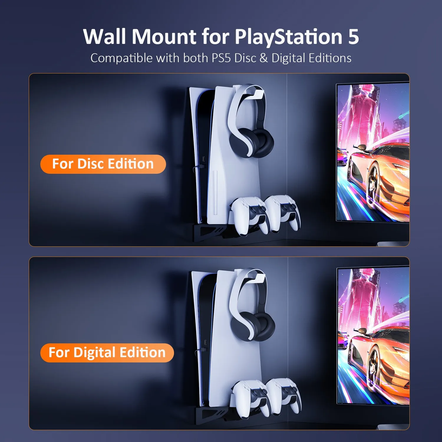NexiGo Wall Mount met controlleroplader voor PS5 Disc & Digital
