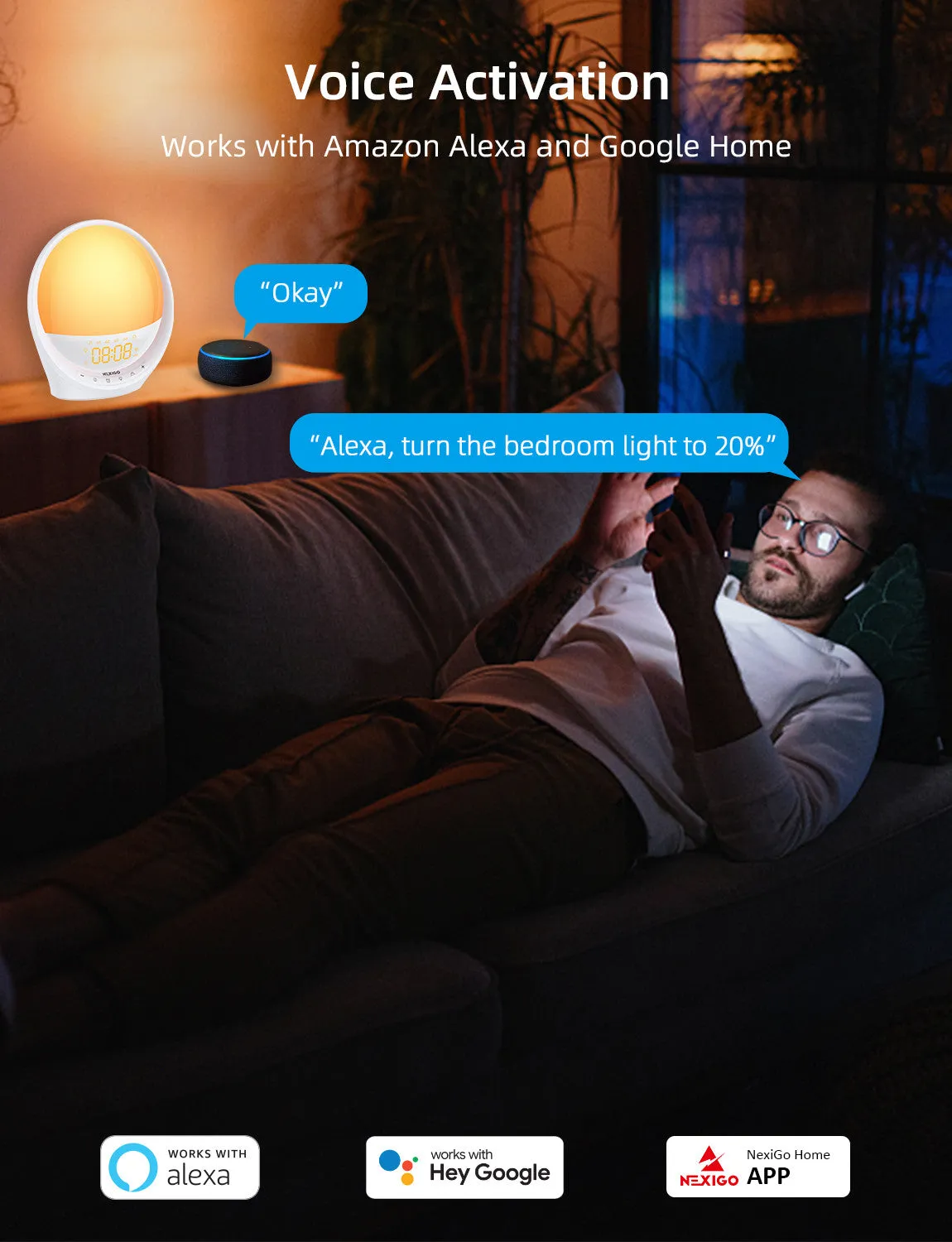 NexiGo LT10S wake-up light zonsopgang 17 geluiden