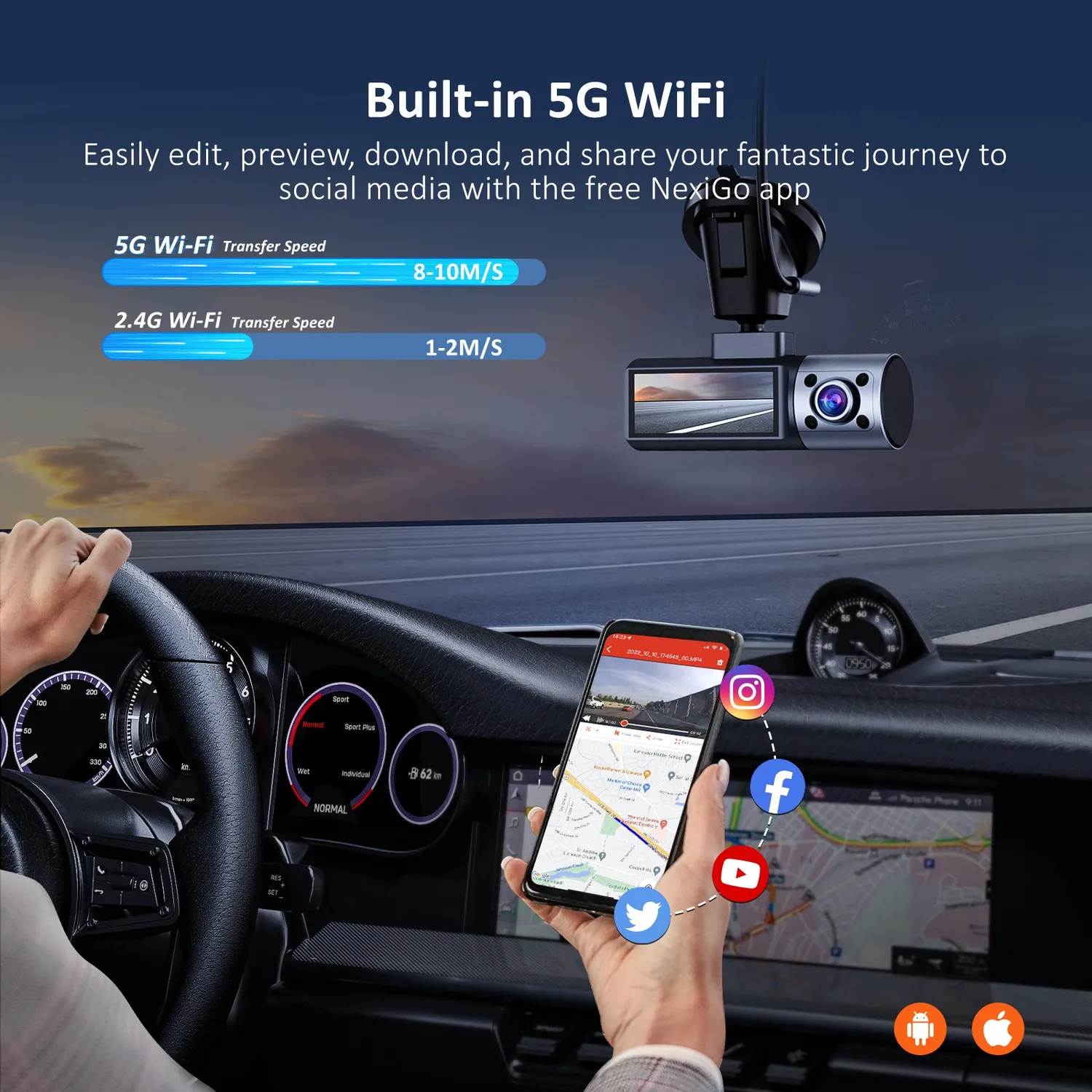 NexiGo D621 dashcam 3-kanaals 2K nachtzicht