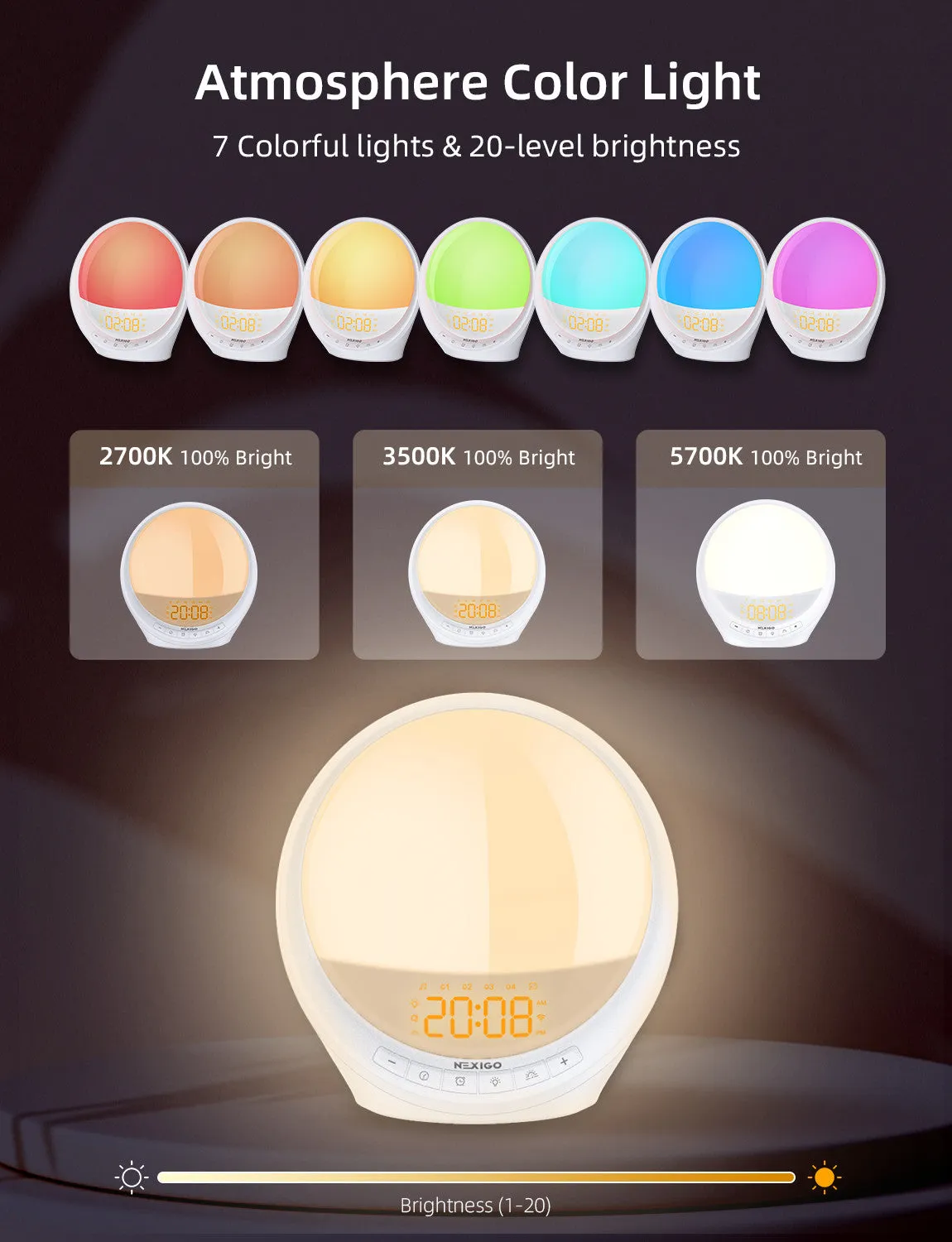 NexiGo LT10S wake-up light zonsopgang 17 geluiden