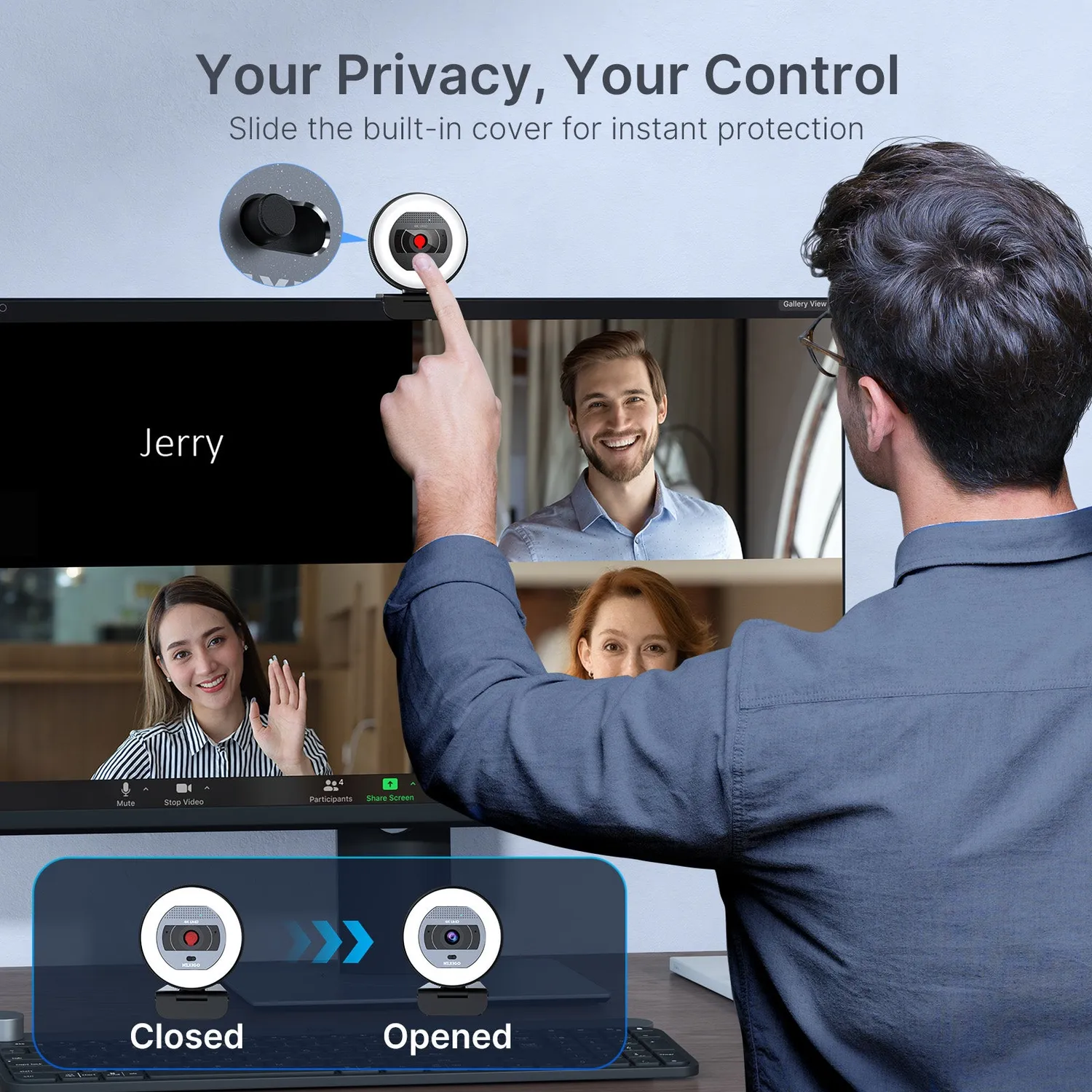 NexiGo N930E Pro 4K webcam met ring light