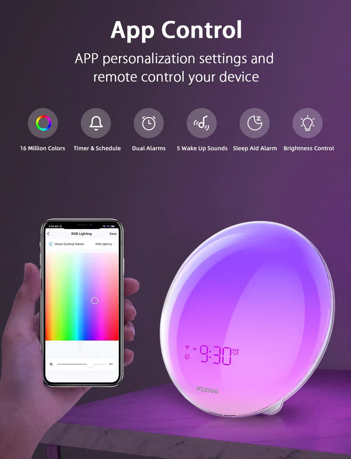 NexiGo LT11S wake-up light wekker met sunrise simulatie