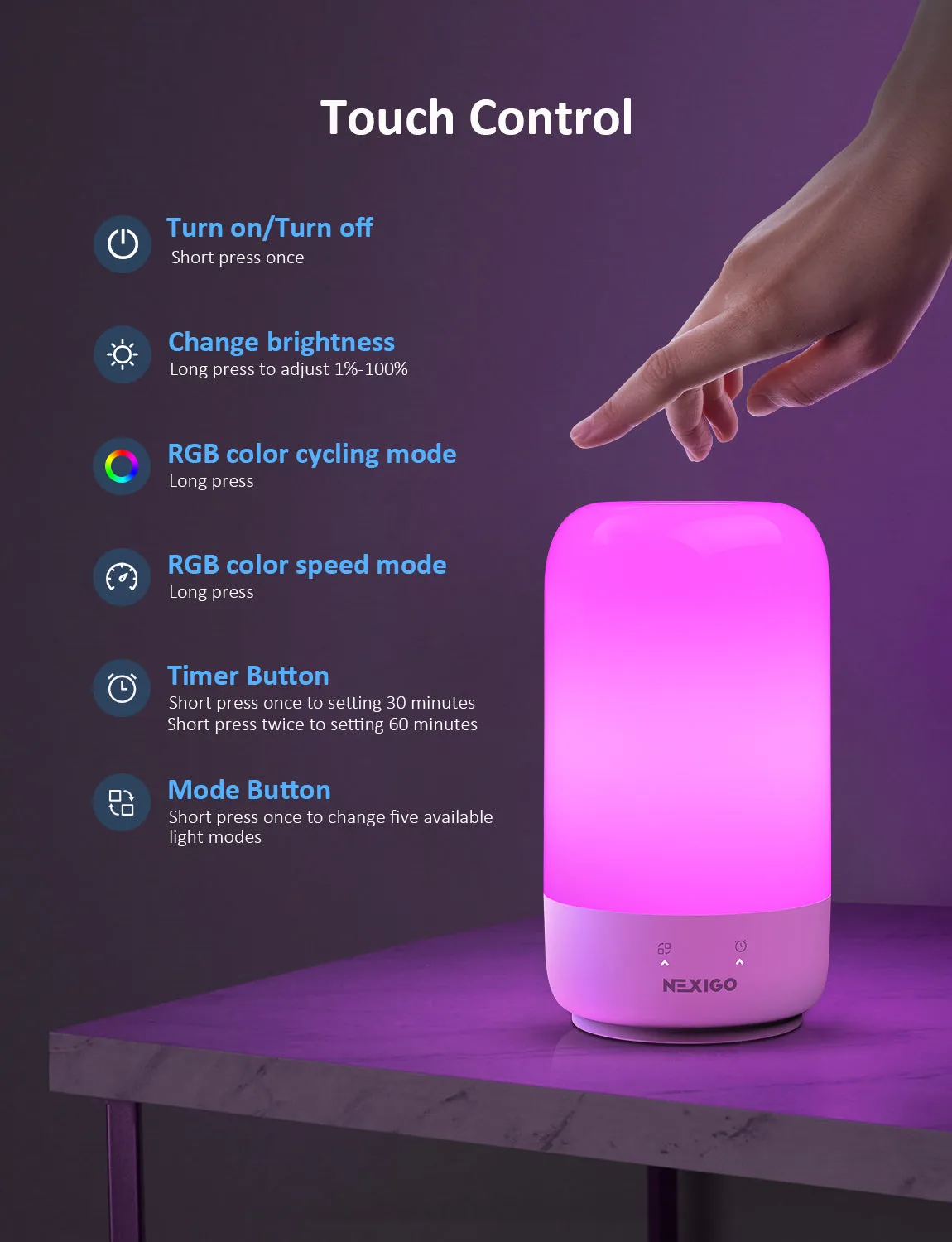 NexiGo LT01S Smart Tafellamp RGBW met Touchbediening