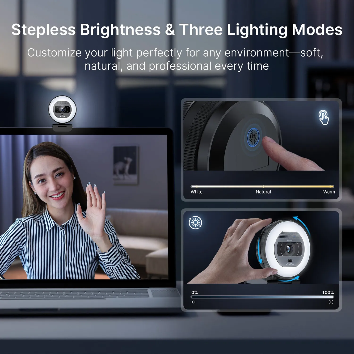 NexiGo N930E Pro 4K webcam met ring light