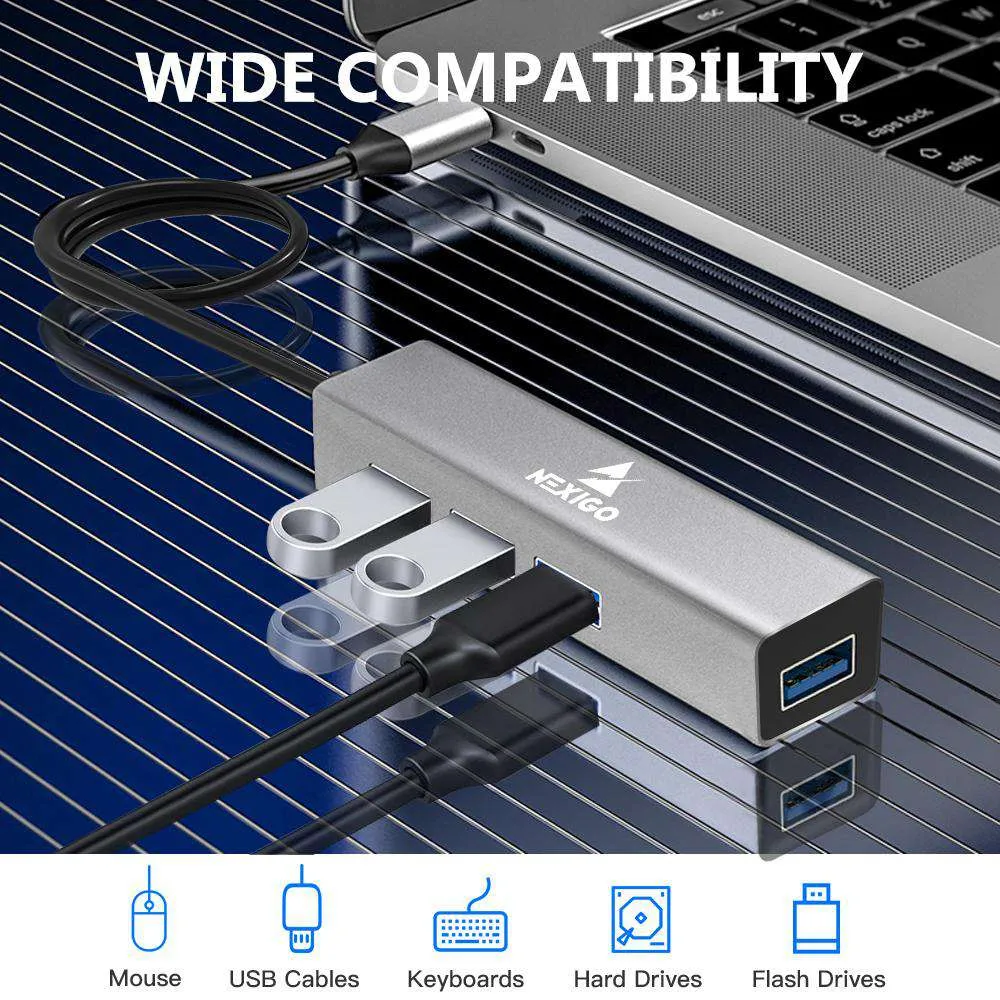 NexiGo 4-poorts aluminium USB 3.0 hub 5Gbps