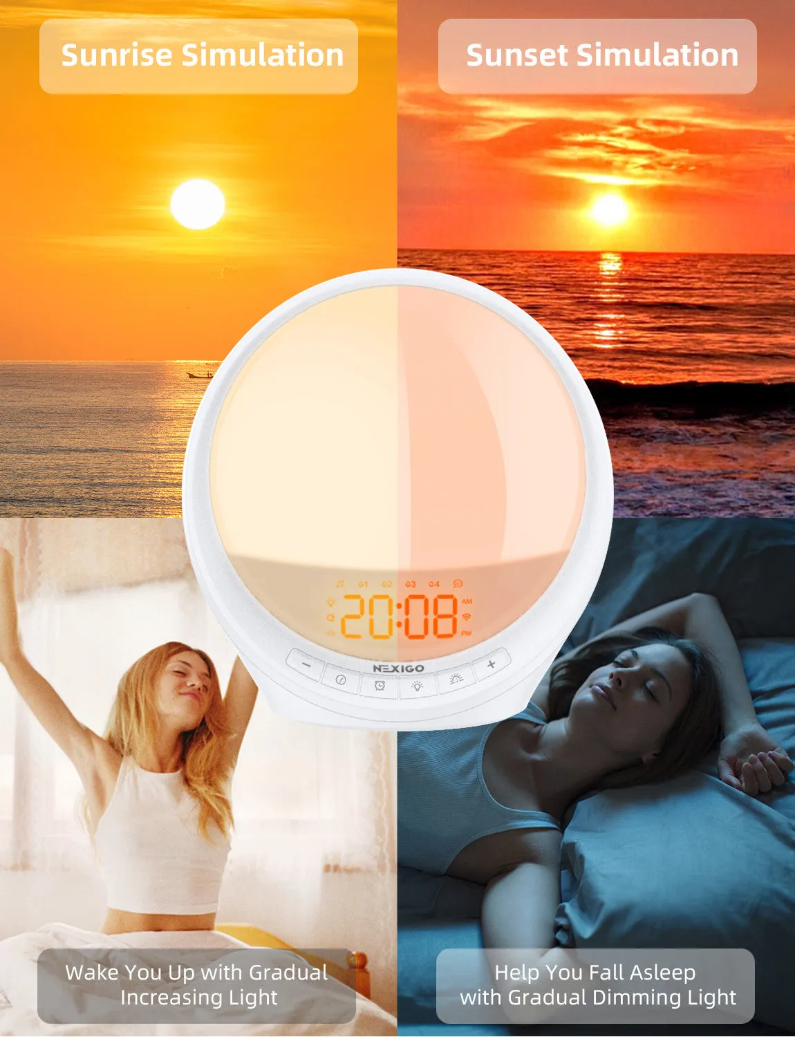 NexiGo LT10S wake-up light zonsopgang 17 geluiden