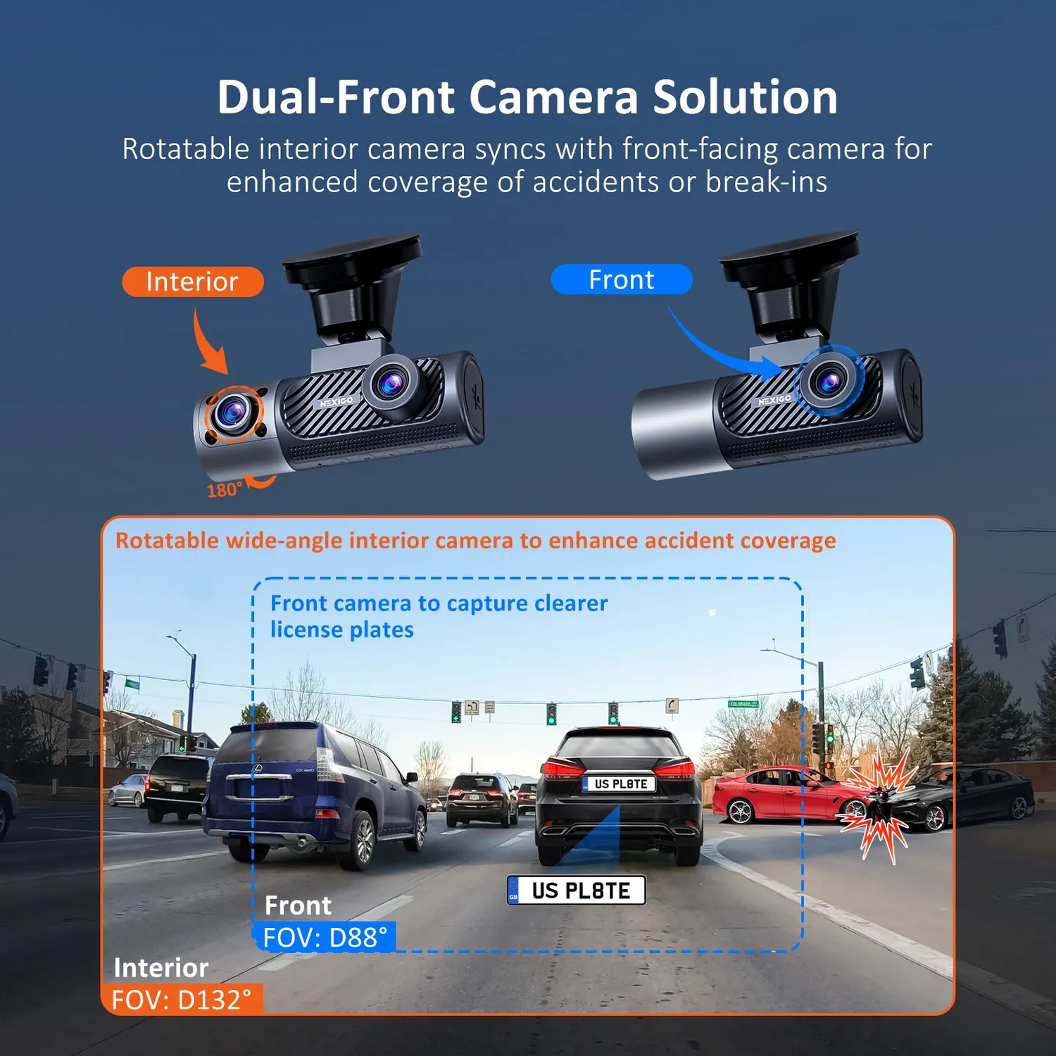 NexiGo D621 dashcam 3-kanaals 2K nachtzicht
