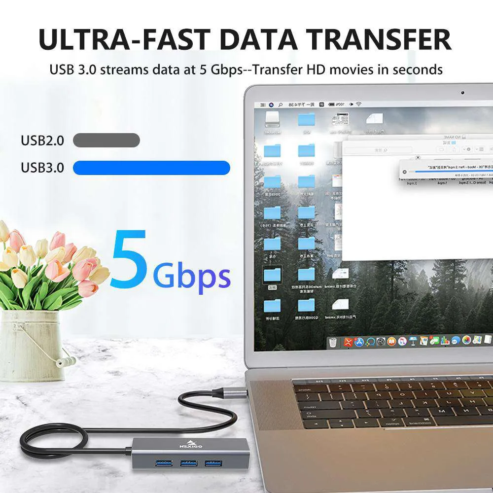 NexiGo 4-poorts aluminium USB 3.0 hub 5Gbps