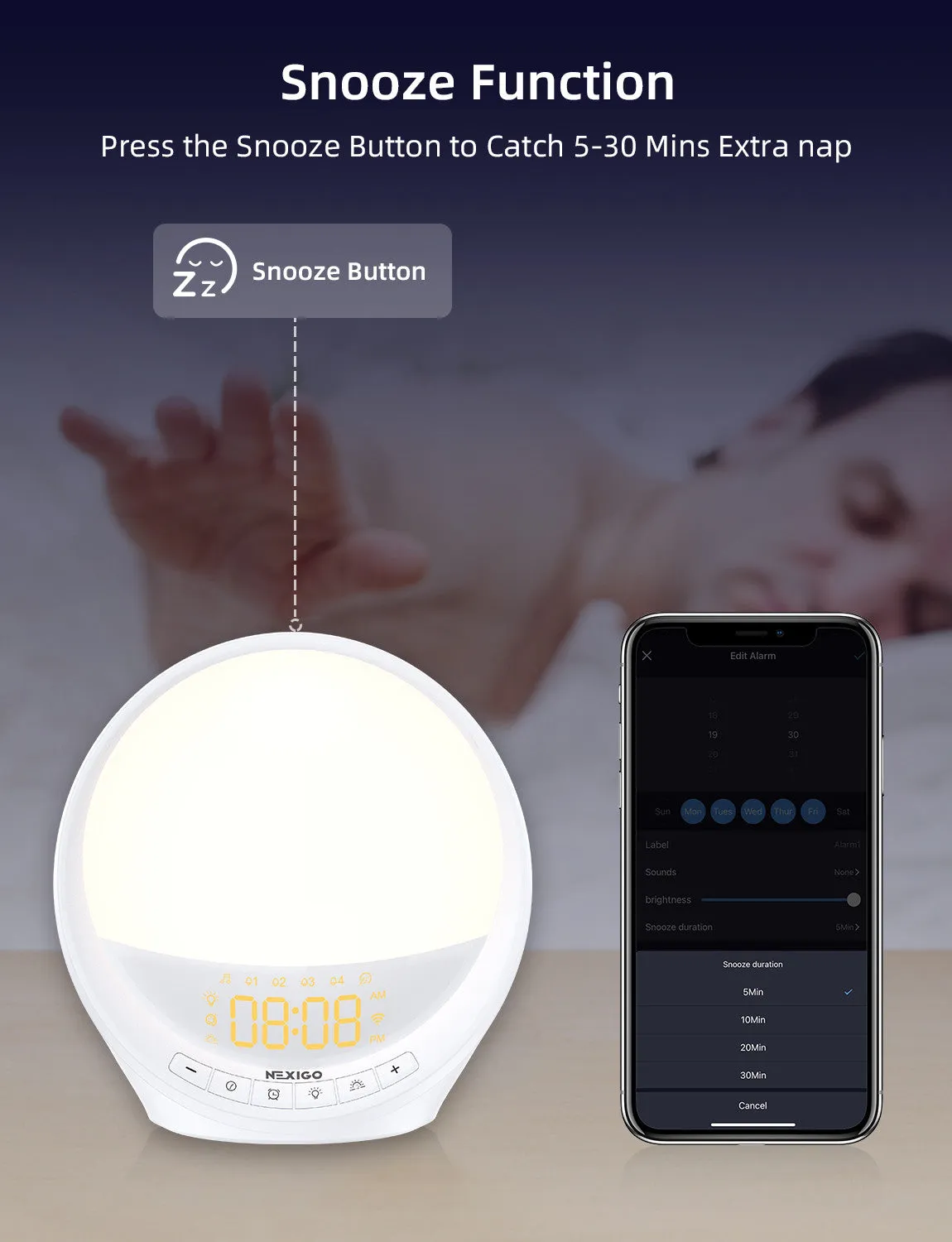 NexiGo LT10S wake-up light zonsopgang 17 geluiden