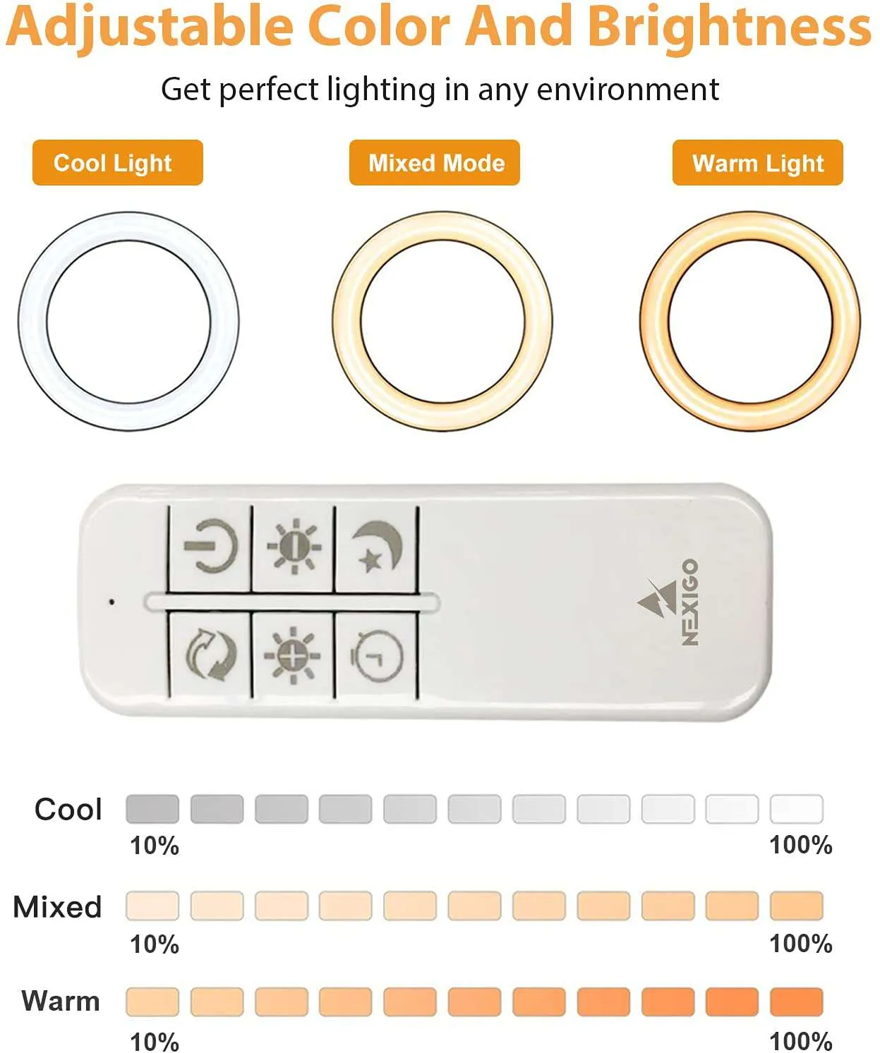 NexiGo 10 inch LED selfie ring light met afstandsbediening