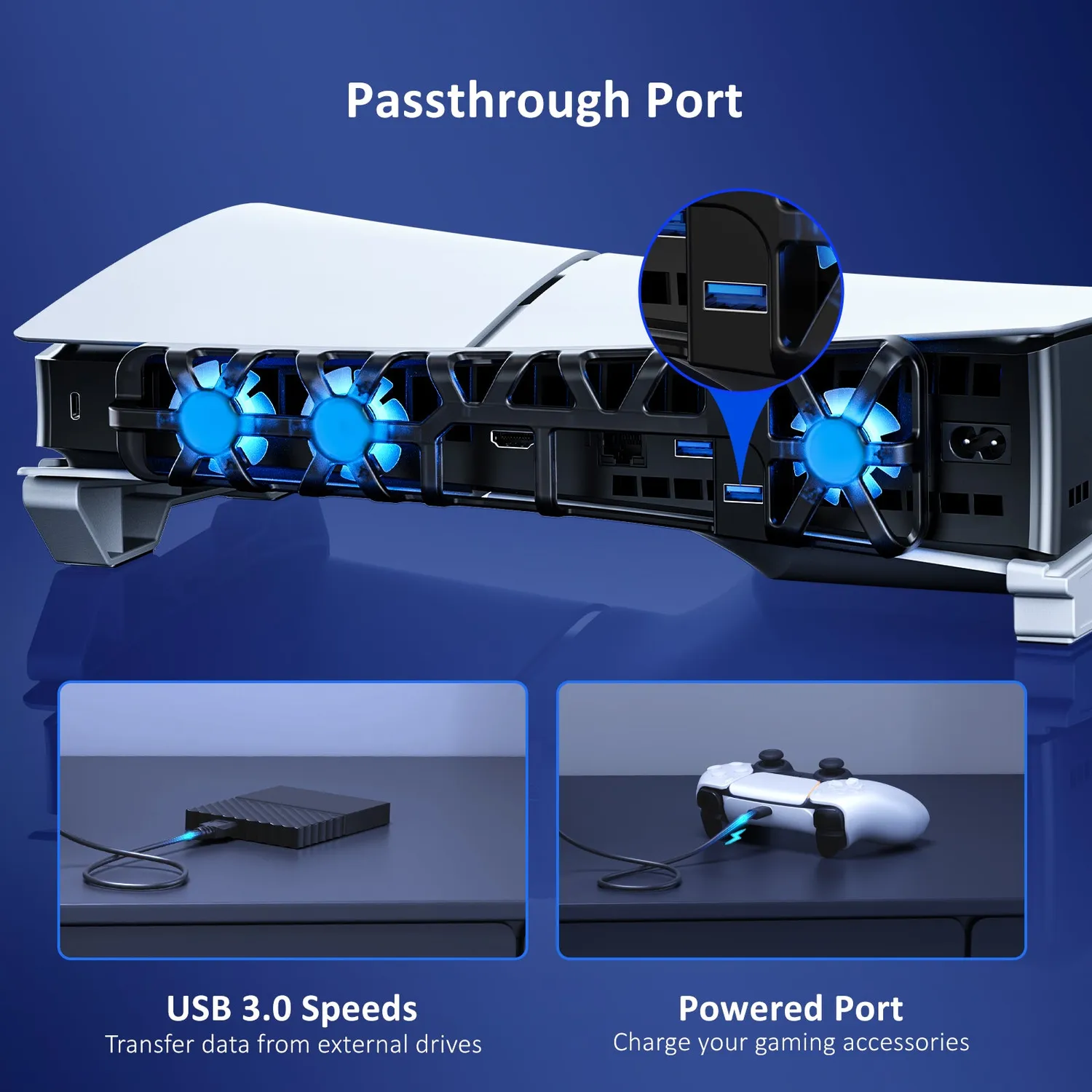 NexiGo PS5 Slim horizontale standaard met ventilator